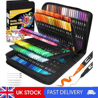 158 Farbstifte Filz Fineliner Spitze Dual Tip Pinsel farbige Marker mit schwarz
