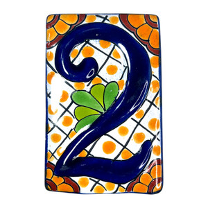 Talavera Mexican Pottery Tile House Number 2 Hand Painted Ceramic Address Tile