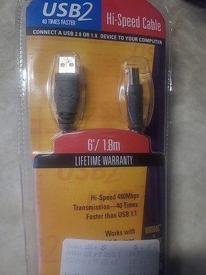 New BELKIN USB 2 High-Speed 2.0 Cable 6'  USB A Plug to B Plug