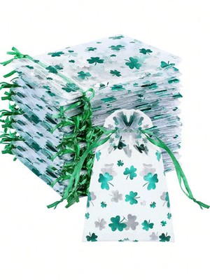 20 Stck. St. Patricks Day Kleeblatt Geschenktüten Irish Vierblatt Schmuck Süßigkeiten Beutel