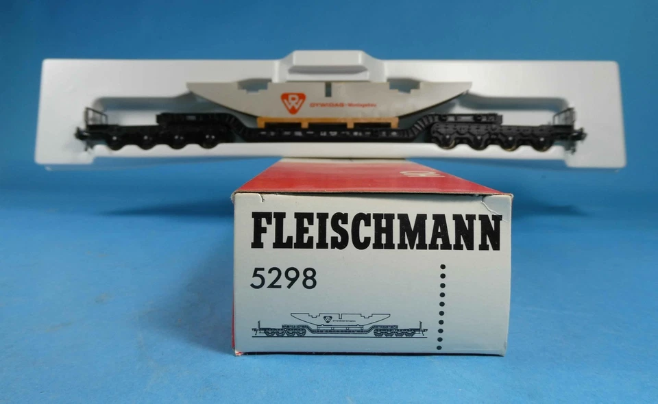 FLEISCHMANN 5298 HO CENTER DEPRESSED ARTICULATED METAL FLAT w BRIDGE PC-OB-1985 - Image 3 of 4