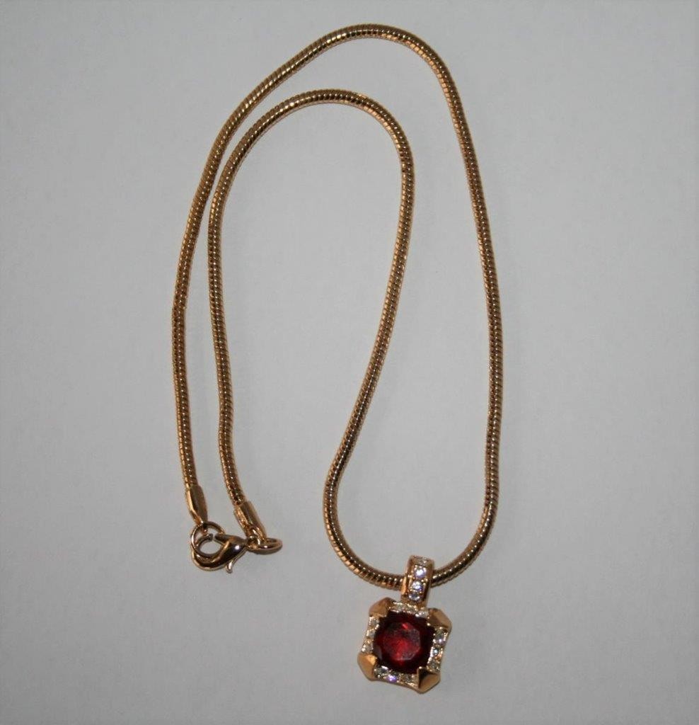 Signed Roman Goldtone Simulated Ruby Red Clear Rh… - image 1