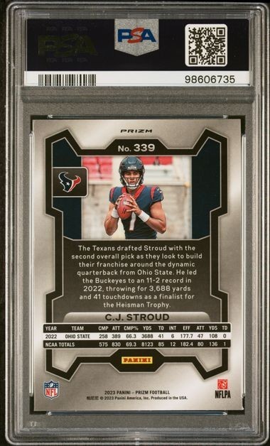 2023 Panini Prizm CJ Stroud #339 Lazer Prizm (RC) Rookie Texans PSA 10 view 2