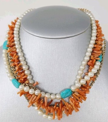 Vintage Miriam Haskell Spezzati Coral And Turquoise Glass Necklace Early Piece 