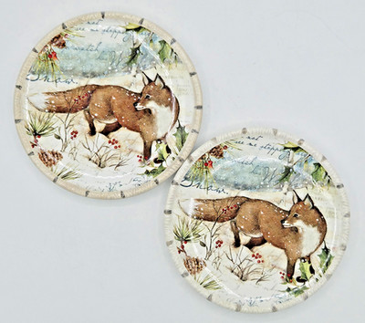 2 Certified International Susan Winget Winter Lodge FOX 6'' PLATES  FREE SHIP 