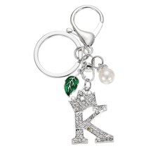 Bling Crown Initial Letter Keychain for Women Letter A-Z Key Chain Silver-K