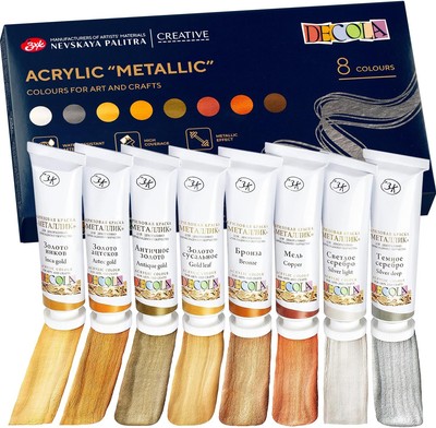 Decola - Metallic Effekt Acrylfarben Set | 8 x 18 ml Acryl Tuben | Malen und