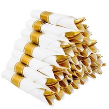 30 Pack Pre Rolled Gold Plastic Cutlery, Disposable Heavy Duty Silverware Set...