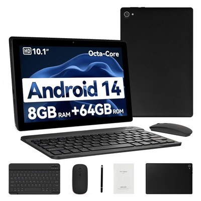 Tablet 10 Inch Android 14 8GB RAM+64GB ROM (TF 1TB) with Octa-Core 5000mAh Black