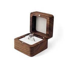 Wooden Ring Box, Mini Engagement Ring Holder Box with Single Slot, Square Wed...