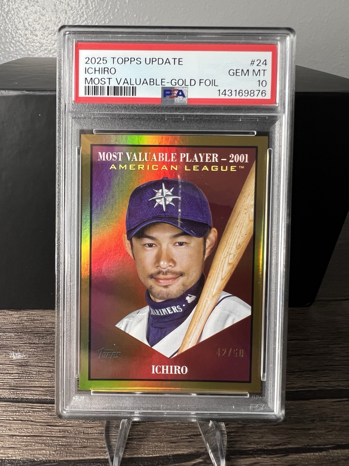 2025 Topps Update Most Valuable Ichiro Suzuki MV-24 Gold Foil 42/50 PSA 10 POP 1 view 3
