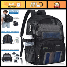 Durable 22L Mesh Backpack for School Sports, Laptop Compartment, Black Bag