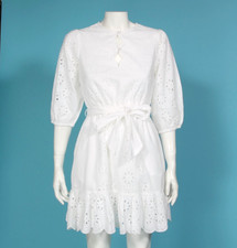 New J. CREW White Scalloped Ruffle Trim Tie Waist Eyelet Dress size XS NWT /926