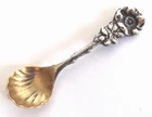 REED & BARTON Sterling Silver WILD ROSE 2 1/4" GILT GOLD SHELL SALT CELLAR SPOON