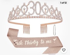 30th Birthday Sash and Tiara Set Rose Gold Rhinestone Crown for Women