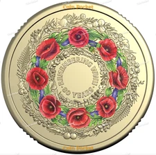Remembering WWII 80 Years Wreath Remembrance Red Poppy Two Dollar $2 Coin - UNC