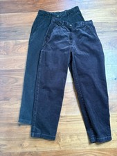 Lot Of 2 Vintage L.L.Bean Pants Womens 8 Petite Black Corduroy Pleated High Rise