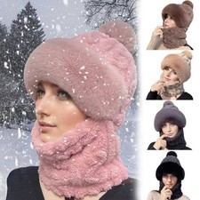 3 in 1 Beanie Hat with Scarf and Mask Winter Thermal Balaclava Neck Warmer Women