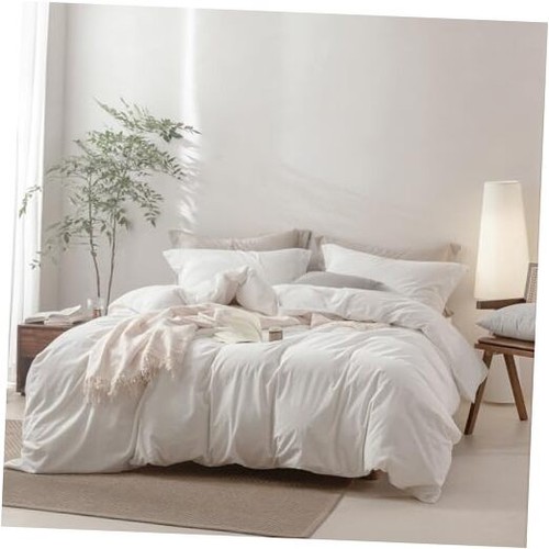 Linen Feel Duvet Cover Oversize Queen Size, 100% Washed Cotton Comforter Cover