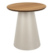 Round Coffee Table - Wooden Veneer Top, Pillar Base, Modern Living Room
