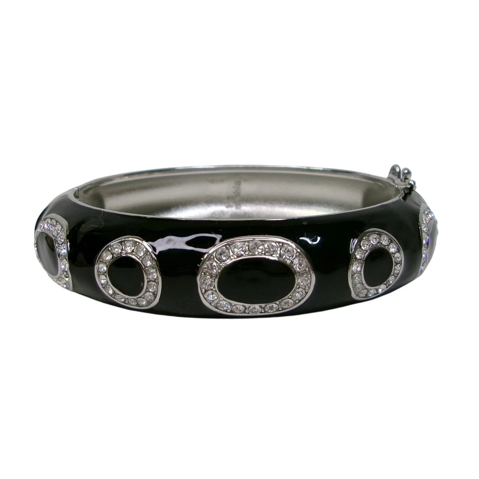 Brazalete Brazalete Lia Sophia Negro Plata Estrás Círculo Ovalado Distintivo Foto 2 de 4