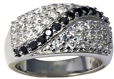 925 Solid Sterling Silver Black Onyx Pave CZ Ring
