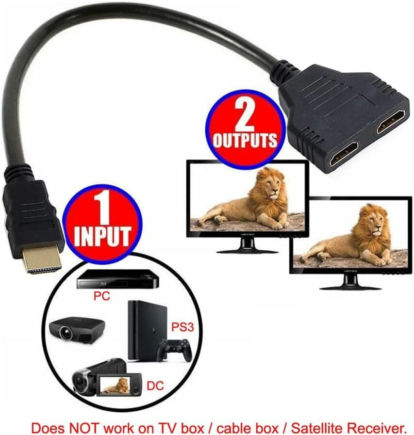 4K HDMI Cable Adapter Male To Dual Female 2.0 Converter 1 in 2 out Y Splitter TV - Image 2 of 4
