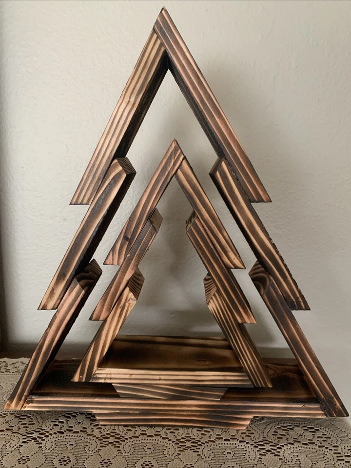 Hand Crafted Wooden Rustic Christmas Tree Decoration Set of 2 - Image 3 of 4