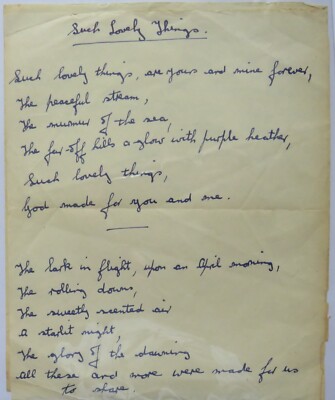 Vintage / Antikes handgeschriebenes Gedicht ''So schöne Dinge''
