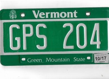 VERMONT passenger 2017 license plate "GPS 204"