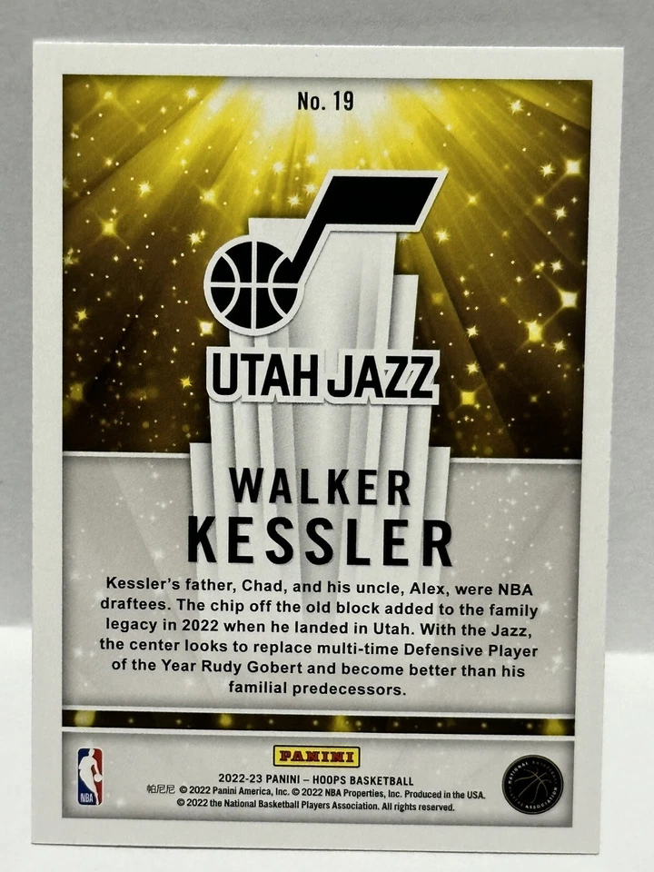 2022-23 NBA Hoops Now Playing Holo #19 Walker Kessler - Utah Jazz - Image 2 of 2