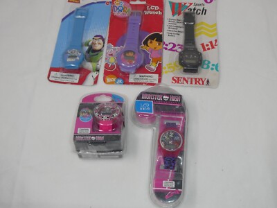 LOT OF 5 KIDS LCD WRIST WATCHES DORA BUZZ MONSTER HIGH SPORTS ALL NEW