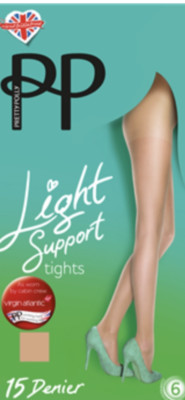 Pretty Polly 15 Den Faktor 6 leichte Stützstrumpfhose nude - kaum schwarz 3 Größen
