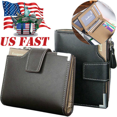 Mens Large-Capacity Leather Clutch Wallet Coin Cash Multicard Holder Short Purse - Picture 1 of 16