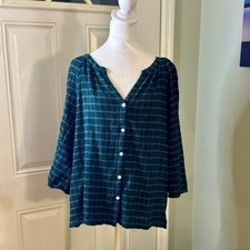 Green Plaid Button-Up Women's Top