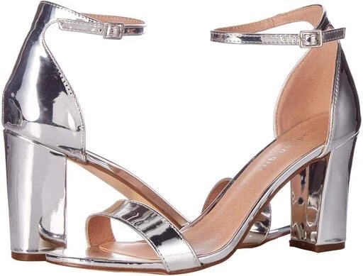 Madden Girl Women s Silver New Bella 2 Piece Block Heeled Sandals Metallic 6.5M