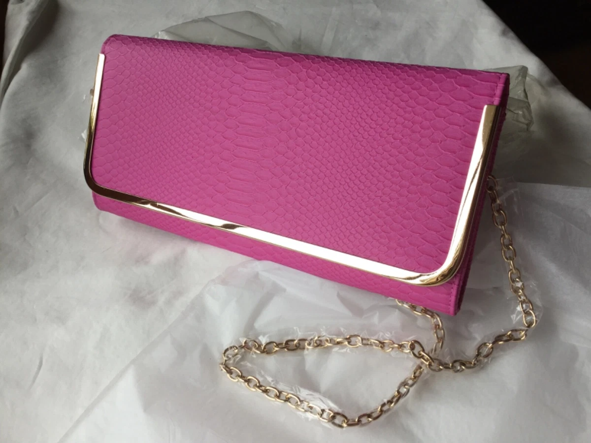 Aldo CLUTCH BAG CHAIN Link BAG Snake Embossed Faux Leather, PINK | eBay