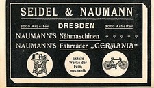 Seidel & Naumann Dresden Nähmaschinen & Fahrräder  Historische Reklame von 1911