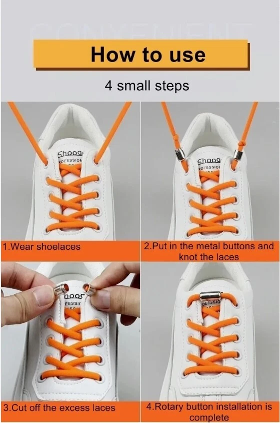 No Tie Elastic Shoe Laces Adult Kids Trainer Lace Lazy Easy No-tie Shoelaces UK - Image 2 of 4