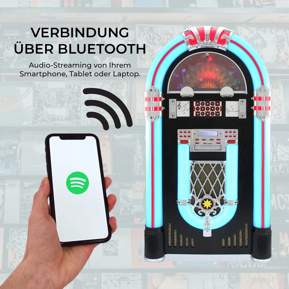 Vinyl Jukebox Musikbox Retro 50er Schallplattenspieler Automat CD AUX  - Bild 4 von 4