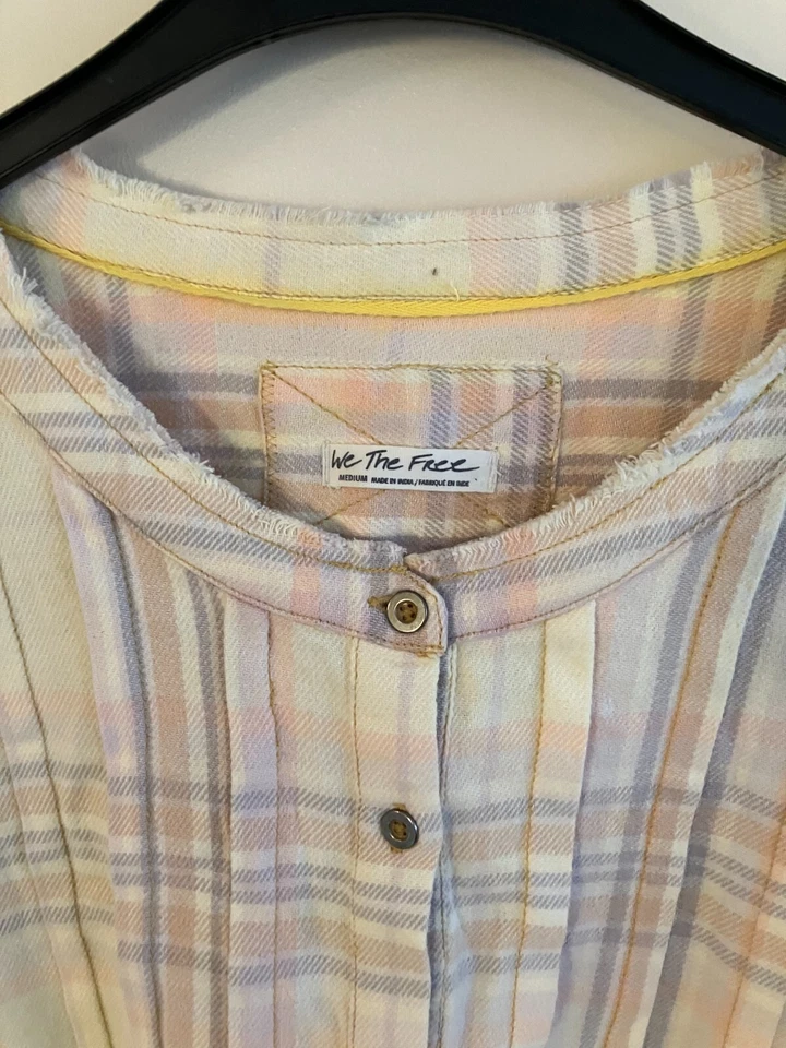 Free People Plaid Oversize Cotton Tunic Top, Ivory Pink, Medium, RRP $128 - Image 2 of 3