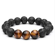 12Mm Natural Stone Bracelets Stretchy Healing Tiger Eye Lava Beaded Bracelet