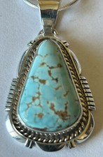 Signed Navajo Sterling Silver 8 Turquoise Pendant/Snake Chain
