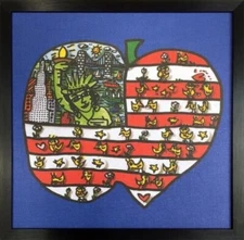 James Rizzi "IN THE BIG APPLE..." 1996 Print on Fabric, Aluminium Frame Black