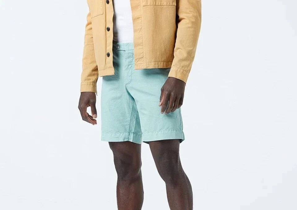 Hackett Linen Mix Slim Shorts Green Blue Waist 30 in BNWT Savile Row rrp £120