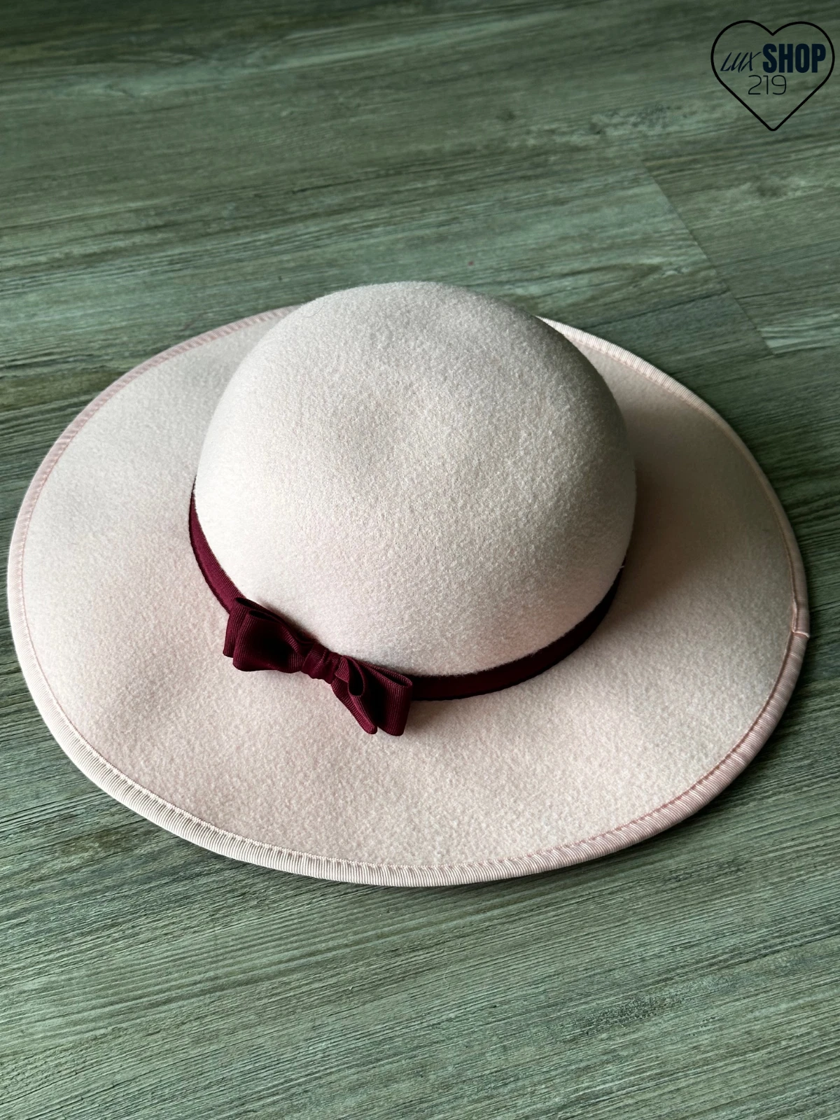 Janie & Jack Light Pink Wide-Brim Felt Hat With Burgundy Bow 12-24 Months