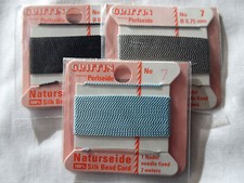 THREE Griffin 100 Silk Thread Cords W/Needle Size 7 Grey Black Turq G34 DNG