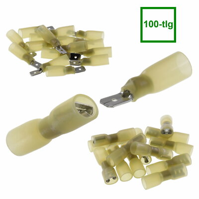 100pcs flat connector 6.3mm yellow cable lugs heat shrink tubing connector ISO