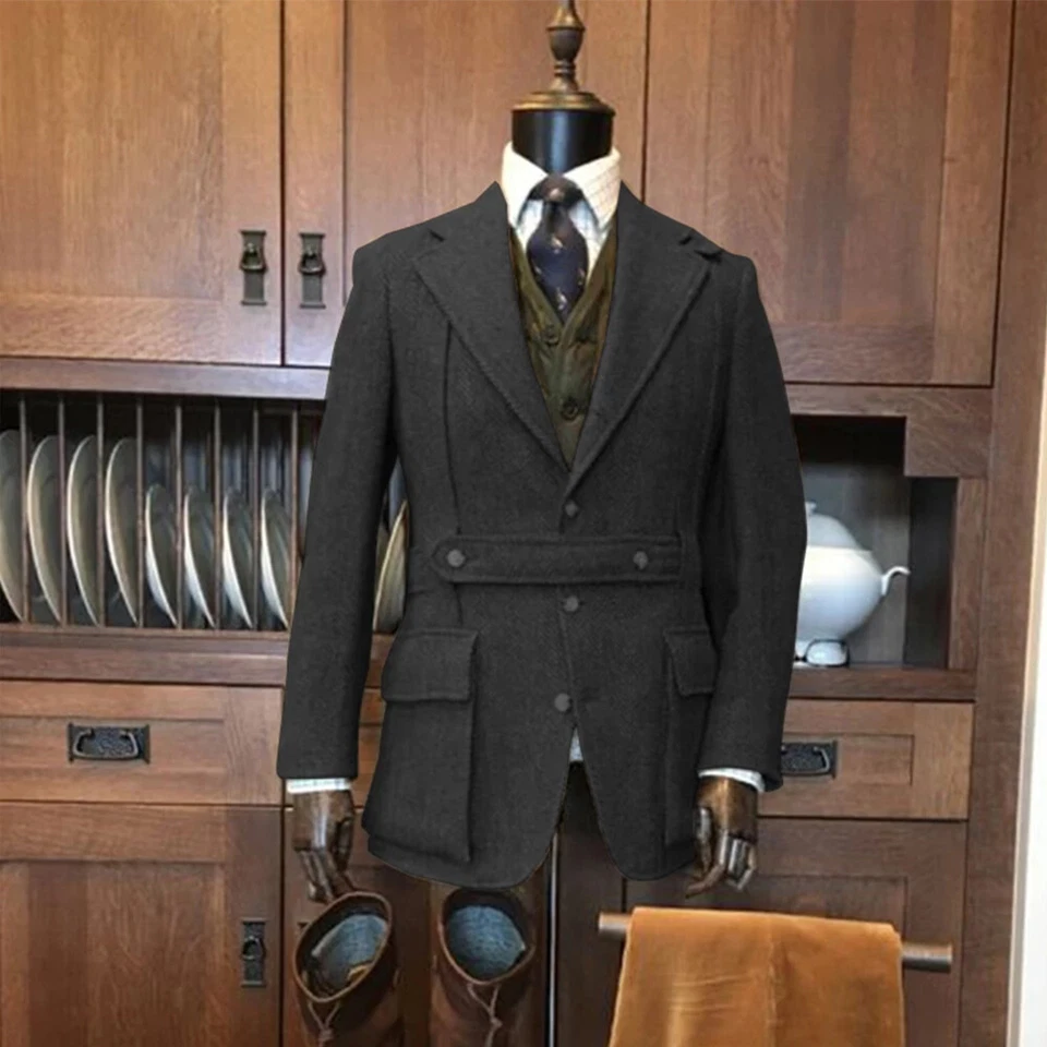 De colección Tweed Hombres Trajes Abrigo de Caza Británico Negocios Informal Fiesta Ropa Blazers Foto 3 de 4
