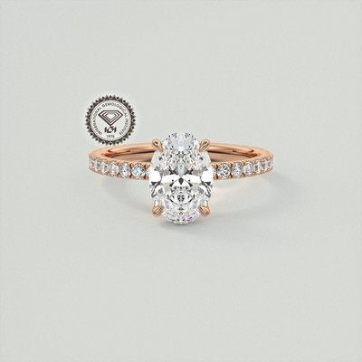 Tulip Setting Ring, 1.5Ct Oval Lab grown Diamond Ring, With Pave Band, Gold Ring